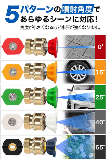 各社高圧洗浄機用ガンアダプター【収納タイプ】(1/4クイックカプラに変換)＋5個スプレーチップ
